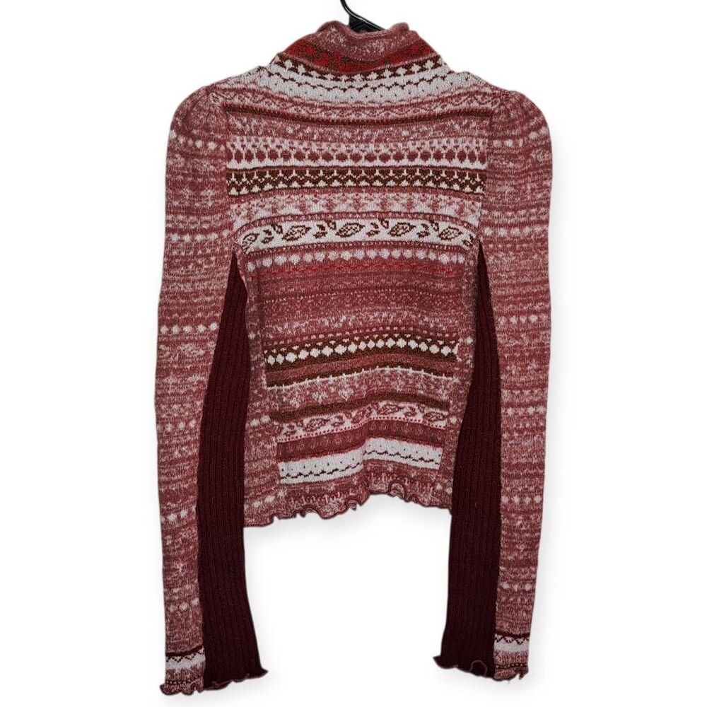 Free People Maroon & Pink Striped Cropped Cowl Sweater - Picture 4 of 8